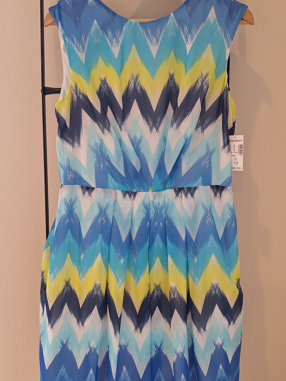 dressbarn Blue Yellow Chevron Sleeveless Midi Dress
